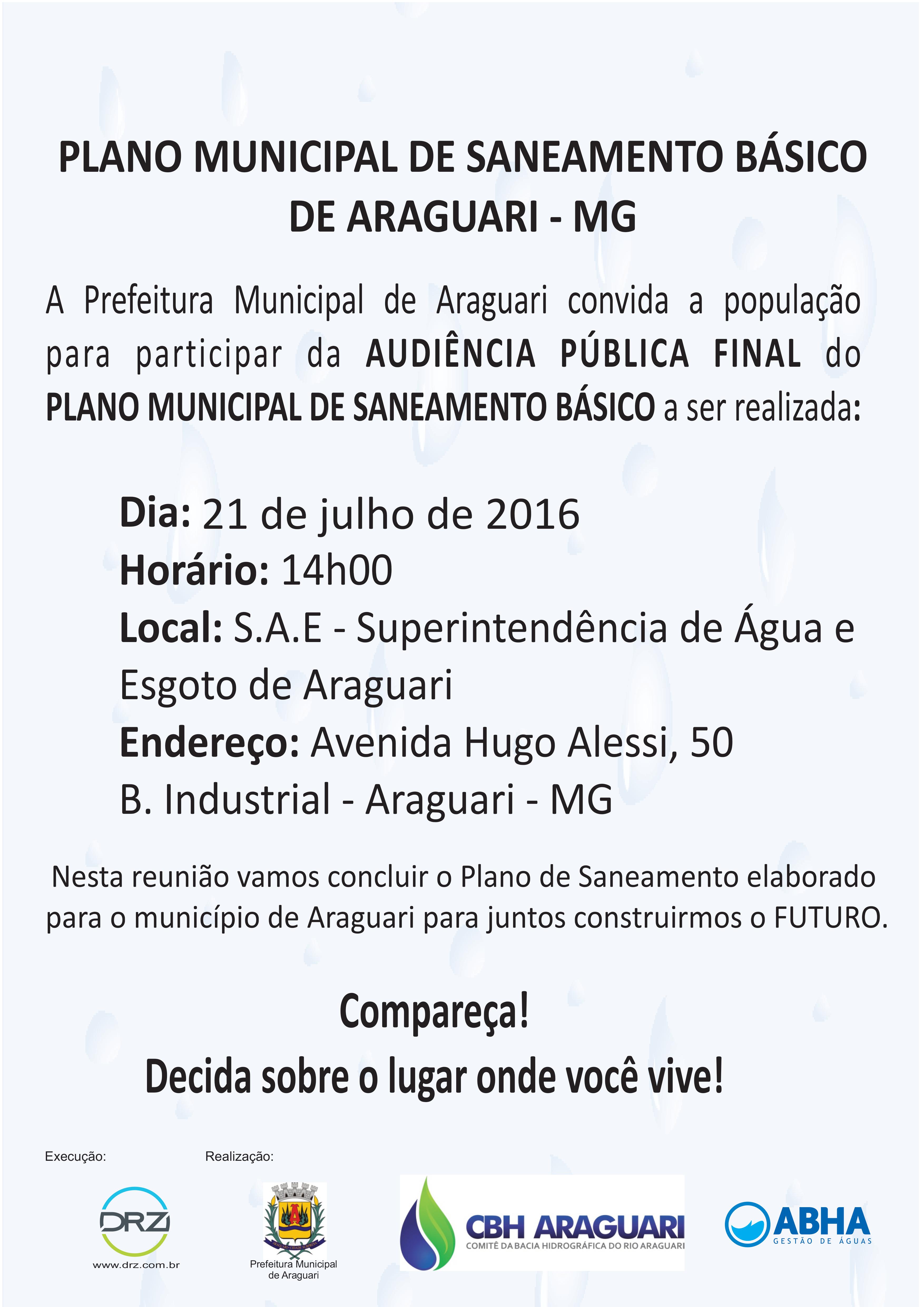 Araguari terá audiência pública para finalizar o PMSB