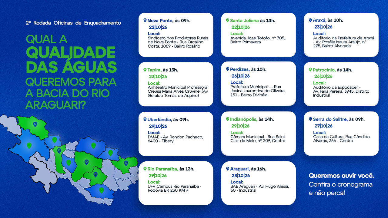 CBH Araguari convida a população de Uberlândia, Araguari e mais nove cidades para debater a qualidade das águas